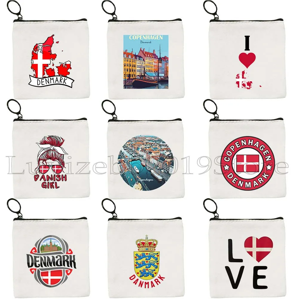 

MINIMALIST Coat of arms of Denmark Heart Country Flag Map SHIELD LOVE DENMARK Canvas Coin Purse Key Case Bag Wallet Zipper Pouch