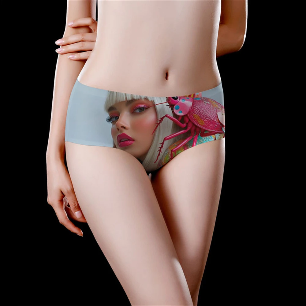 

1 шт., бесшовное женское нижнее белье из ледяного шелка с принтом, милые и милые треугольные брюки со средней талией для девочек, дышащие и телесные