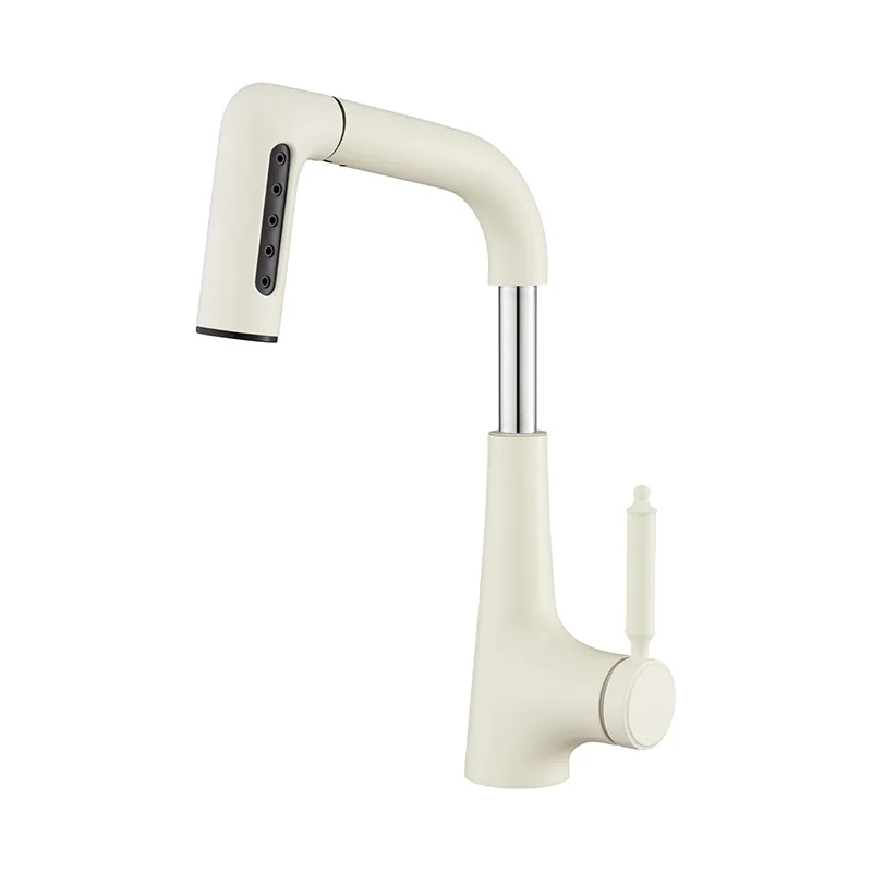 

Milk white pull-out rotating basin, hot and cold silver simple white cream feng shui faucet, household splash-proof faucet