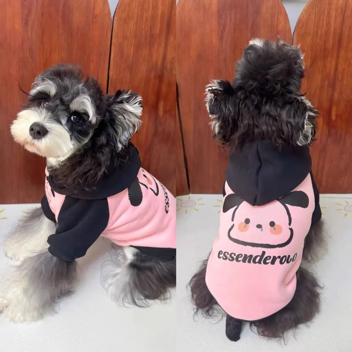 

Pet cat and dog clothes trendy brand cool handsome autumn and winter velvet warm powder fight black puppy pair hooded