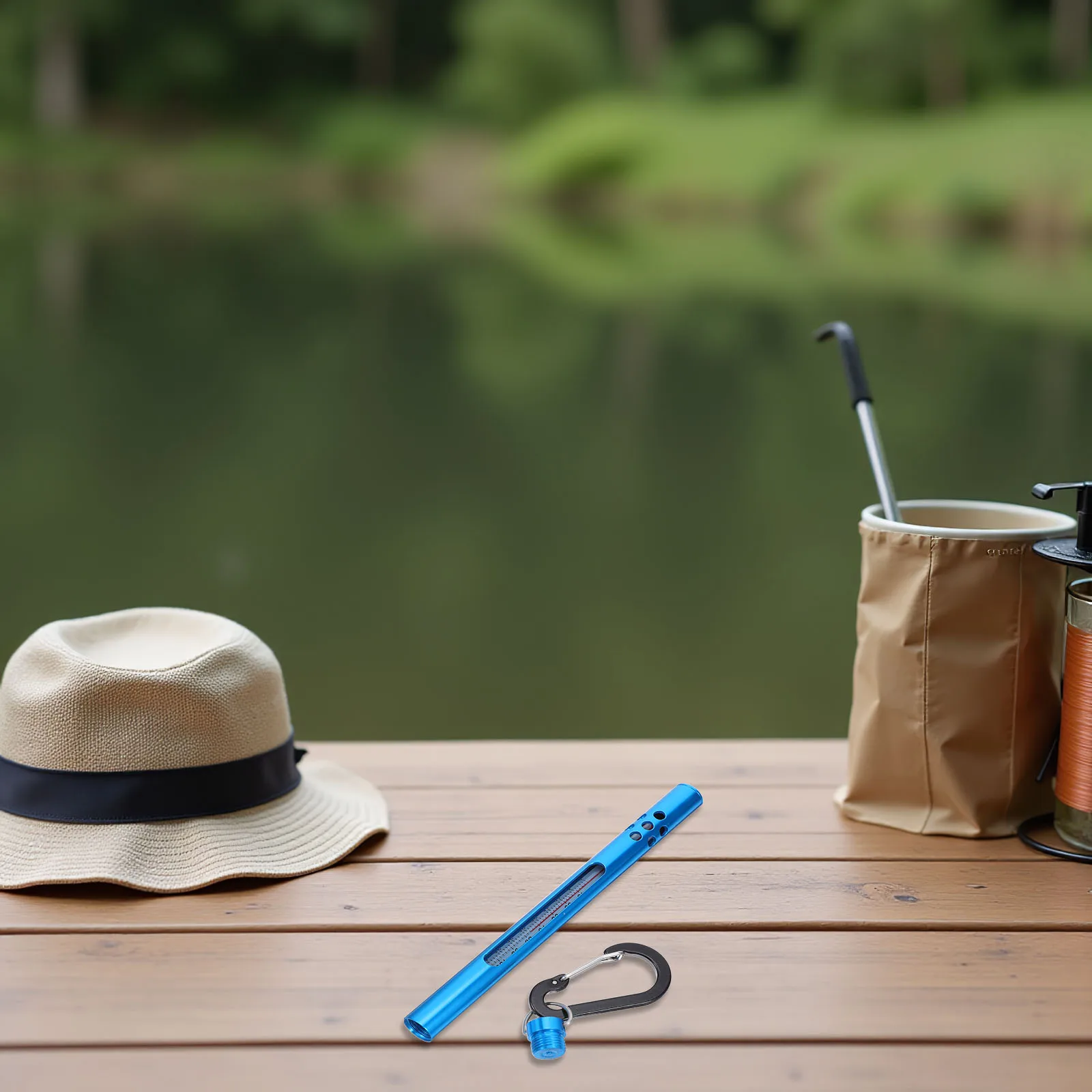 

Fishing Thermometer Portable Pencil Metal Case Carabiner Clip Stream Fly Fishing Water Temperature Probe Tool