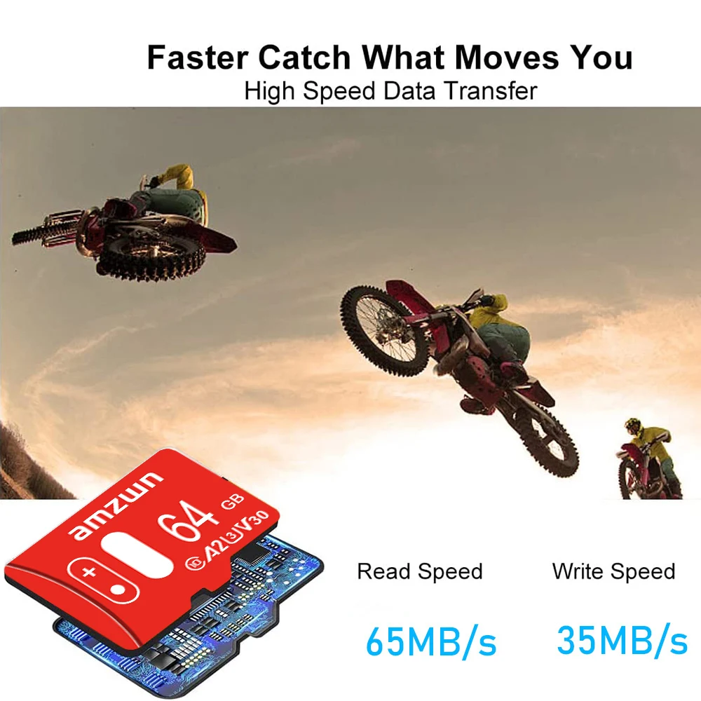 amzwn Memory Card 64GB High Speed Mini TF Card C10 U3 A2 for Drone Audio Surveillance Device 64GB TF Card 128GB 32GB SD Card