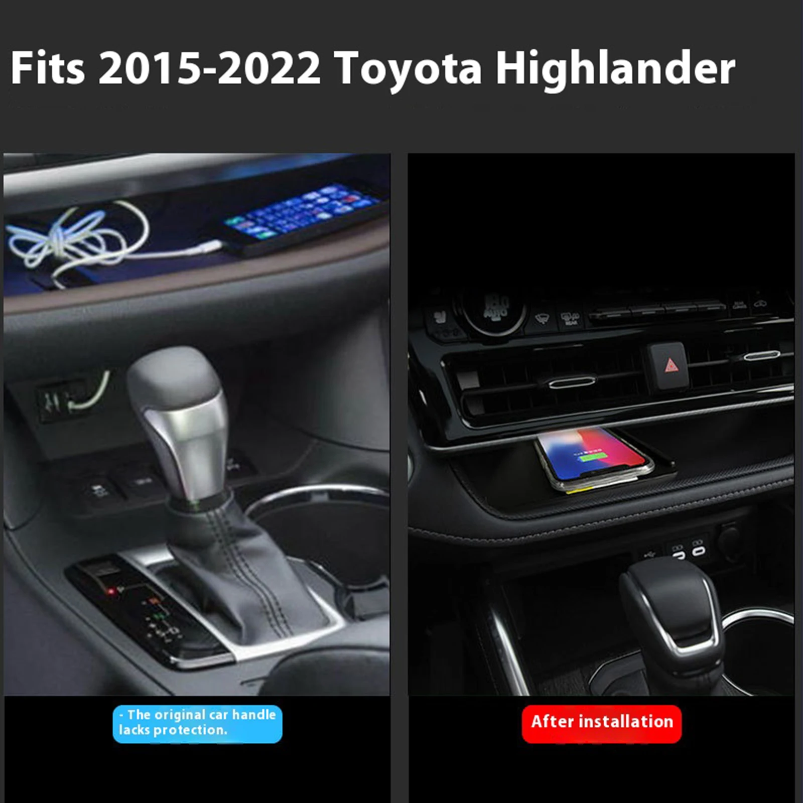 2Din for Toyota Highlander 2015-2021Car Wireless Mobile Phone Charger Center Console Storage 18W iphone fast charge plate holder