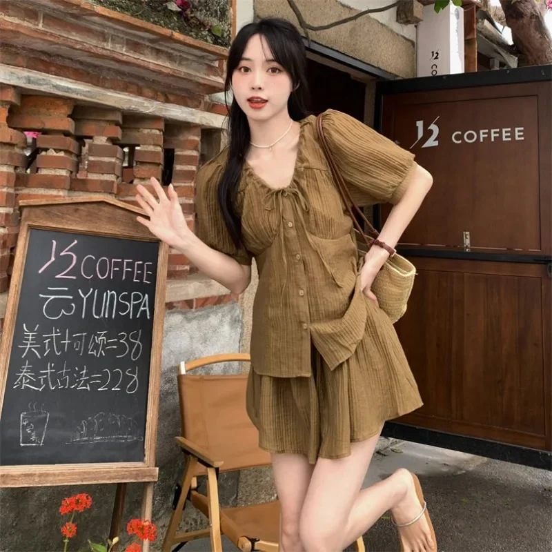 Plain Cotton Cool Short Sets for Women 2 Pieces Full Cheap Offers Complete Two New in Matching Casual Features Kit Woman Shorts