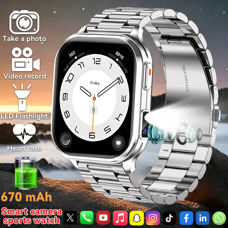 

New Take Photos Videos Smart Watch With Camera 30W pixel Heart Rate Sports Bracelet Local Music Bluetooth Talk Smartwatch Women