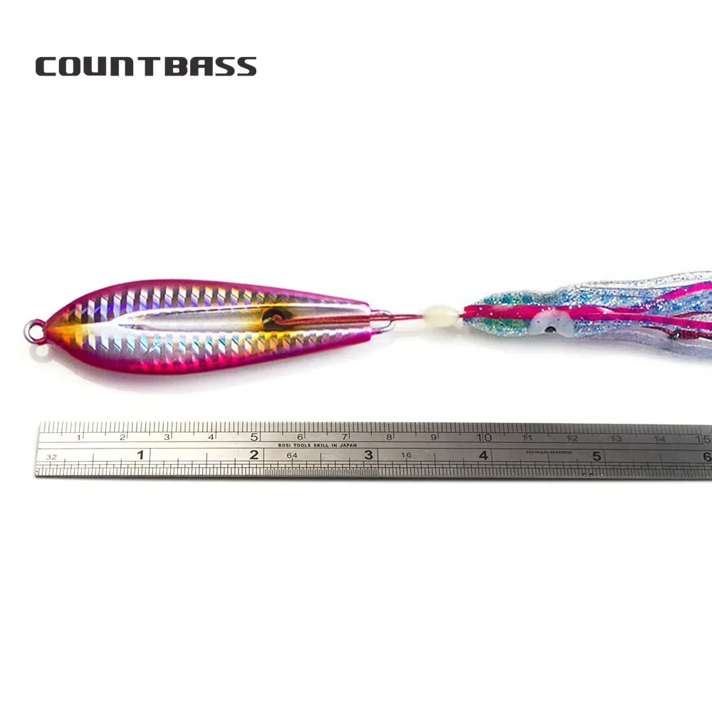 3PCS 100g 3.5oz COUNTBASS Inchiku Jigs with Octoups Assist Hook, Squid Jigging, Saltwater Snapper Luminous Metal Fishing Lure