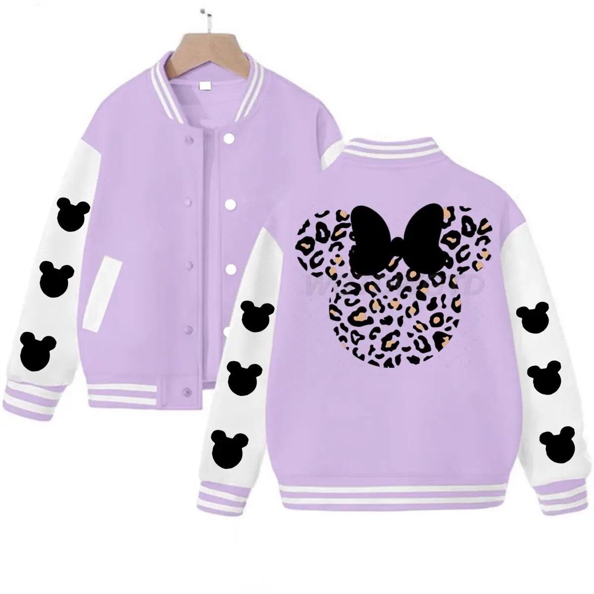

Leopard Print Minnie Mouse Baseball Uniform Women Cartoon Classic Character Streetwear Long Sleeve Vintage Minnie Fans Jackets