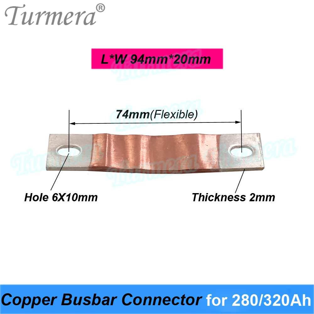 Turmera 12V 48V Rail Lifepo4 Batterij Flexibele Zuiver Koper Connector 400A Hole Hole 74Mm Voor 280Ah 320Ah Lifepo4 Batterij Gebruik