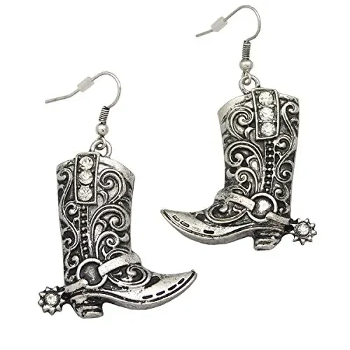 Vintage Fashion Bohemian Two Tone Boots Earrings Western Denim Alloy Irregular Shape Dangle Earrings Ladies Jewelry Gift