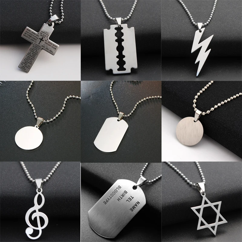 

1PC Stainless Steel Lightning Cross Army Tag Necklace For Men Women Punk Butterfly Skull Dog Tag Necklace Men's Jewelry Gift