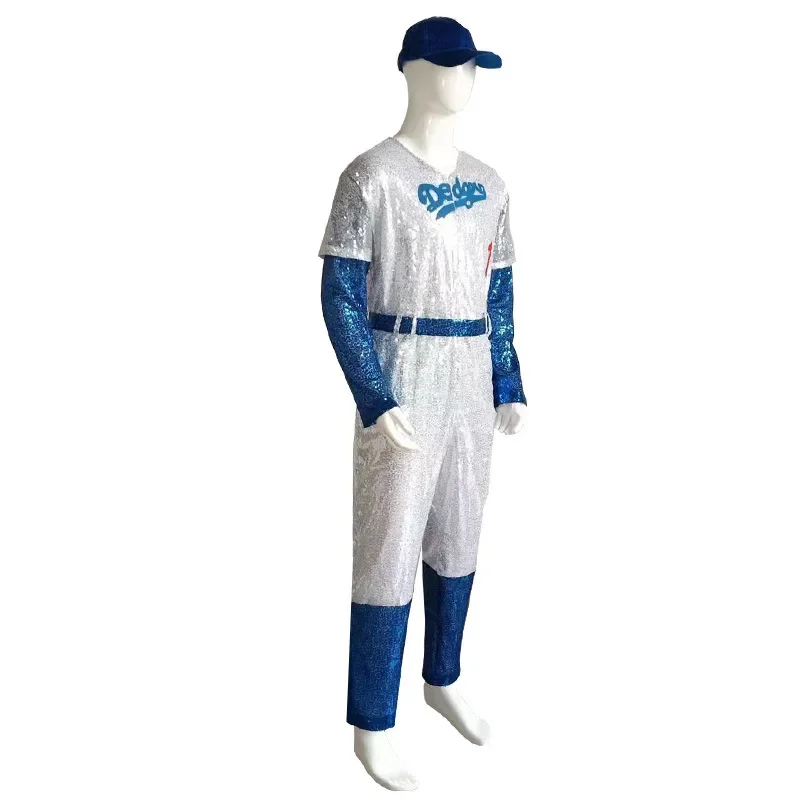 Film Rocketman Cosplay Kostüm Sir Elton Hercules John Body Baseball Uniform Overall mit Kappe Hut Gürtel Halloween Karneval