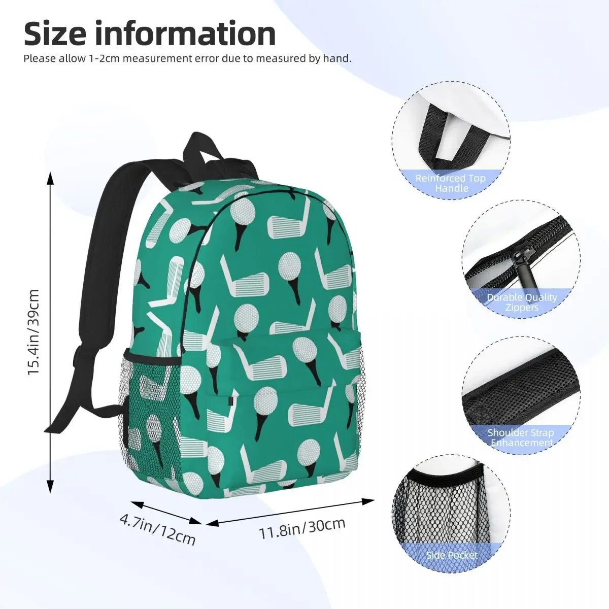 Golf Pattern (Green) Backpacks Boys Girls Bookbag Fashion Students School Bags Travel Rucksack Shoulder Bag Large Capacity