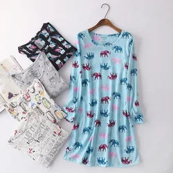 Spring Autumn Female Casual Cartoon Night dress Ladies 100%Cotton Nightgown Women Long Sleeve Round collar sleepshirts S-XL