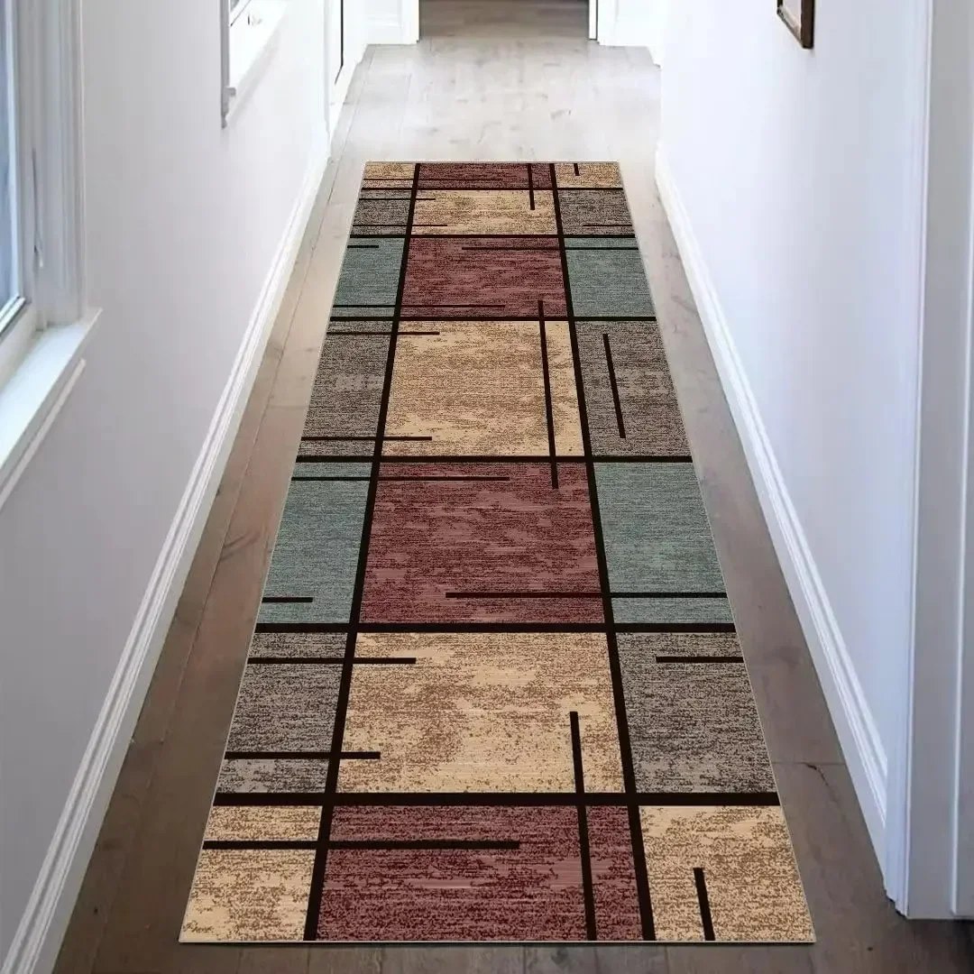 Gray and Brown Checkered Pattern Runner Rug Kitchen Hallway Runner Rug Living Room Floor Decor Bedroom Beside Runner Rug