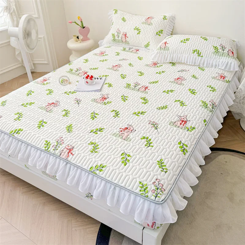 Summer Cooling Mattress Cover Couple Cool Sleeping Mat Korean Lace Latex Cold Feeling Sheet Double Folding Bed Protection Pad