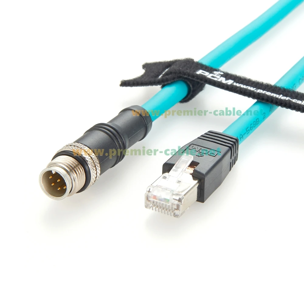 하이 플렉스 방수 산업용 카메라 케이블, Basler Cognex Keyence용 CAT6A 이더넷 케이블, M12 8 핀 A 코드 to RJ45 GigE Vision