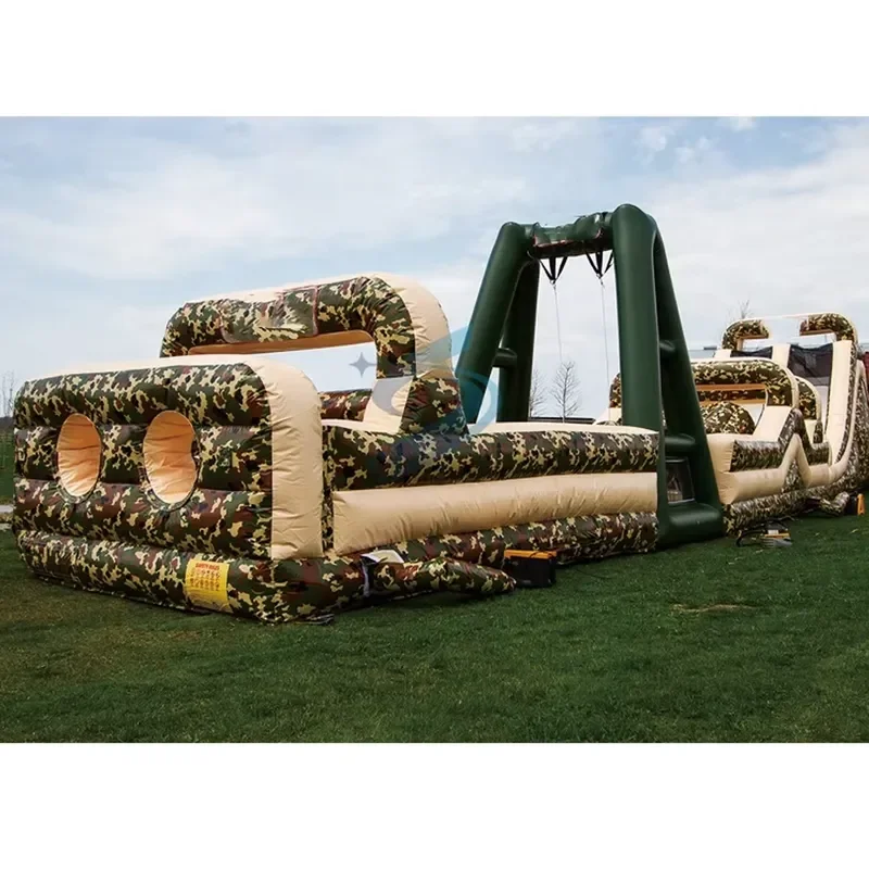 Outdoor Adult Inflatable Mili--tary Bounce House Air Obstacle Course for Kids
