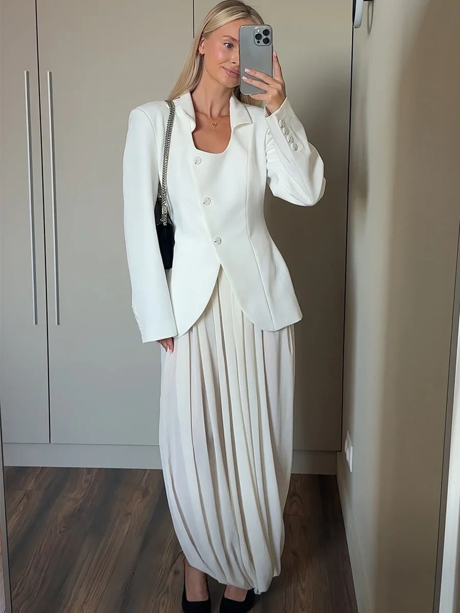 Wolfeel femmes printemps été nouveau élégant Style de rue jupe mode ample froncé drapé fendu Maxi jupe