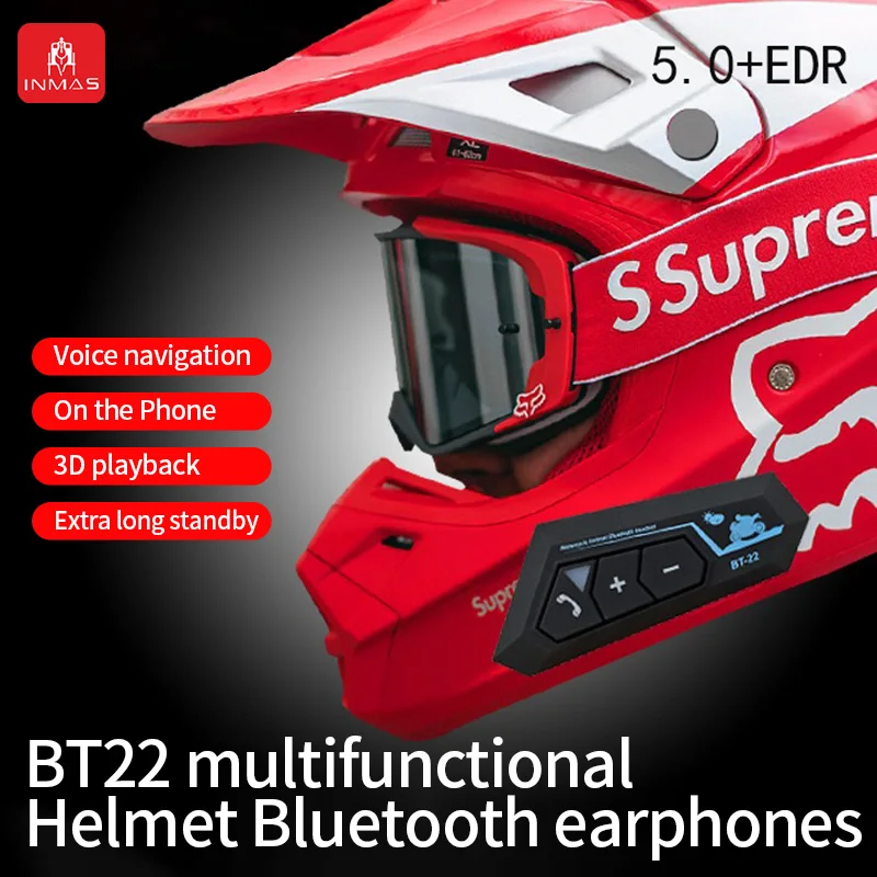 INMAS BT22 Cordless motorcycle helmet headset Anti-jamming waterproof noise-cancelling sports gaming headset with built-in mic