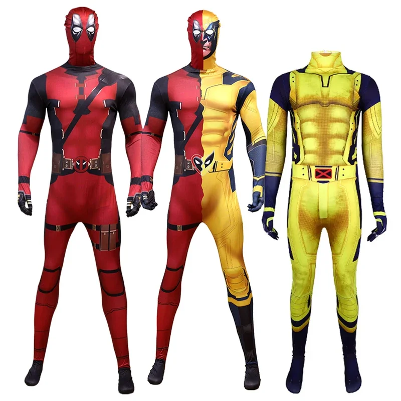 Wolverine Deadpool Marvel Superhero Kids Adults Costumes Zentai Bodysuits 3D Style Movie Character Cosplay Clothes with Capes