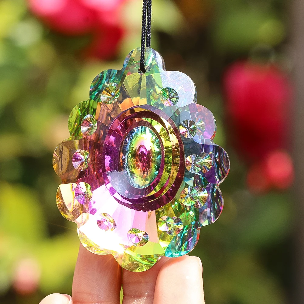 

63mm Colorful Crystal Peacock Prism Pendants Sun Catcher Chandelier Parts Brilliant Rainbow Maker Hanging Decor for Home Windows