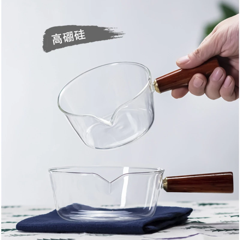 Glass Milk Pot Kitchen Cookware Borosilicate Transparent Cooking Pan Acacia Wooden Handle Open Flame Heating Soup  Salad Bowl