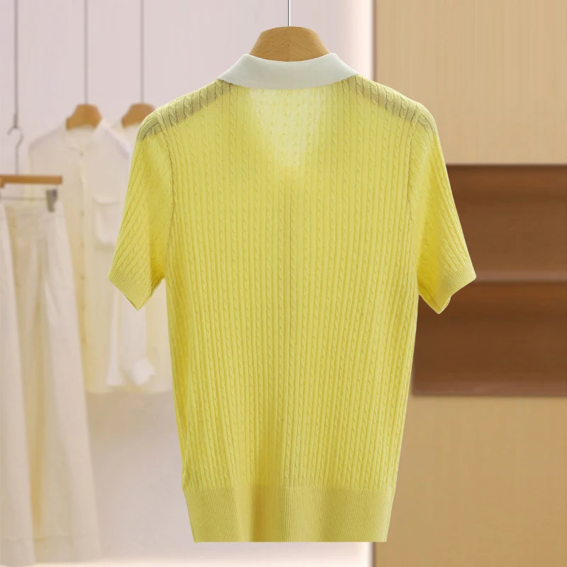 Top de Punto de Manga Corta para Mujer Joven, Cuello Csero, Corte Ajustado, Diseño de Flores Trenzadas, Moderno para Otoño