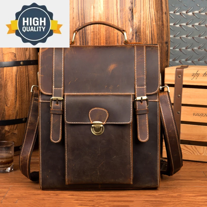 

Horse New Crazy Genuine Leather Business Men's Briefcase Women's Vintage Handbag Backpack One Shoulder Satchel 14 Inch Tablet