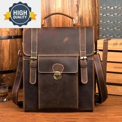 Horse New Crazy Genuine Leather Business Men's Briefcase Women's Vintage Handbag Backpack One Shoulder Satchel 14 Inch Tablet