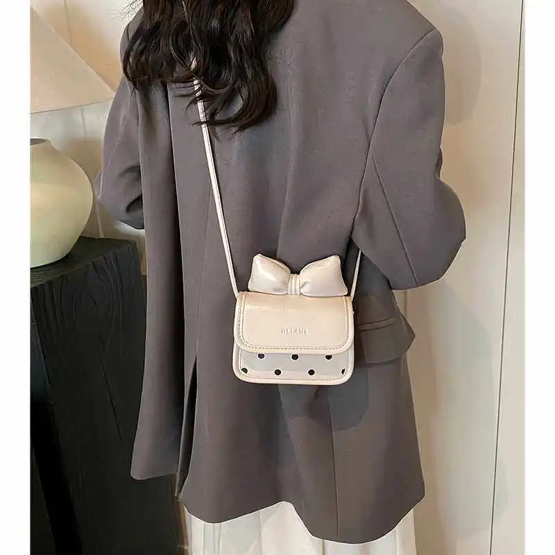 French Kawaii Sweet Lolita Girls Small Bag Fashionable Exquisite Red Cute Dot Bow Elegant Casual Mini Women Shoulder Bag