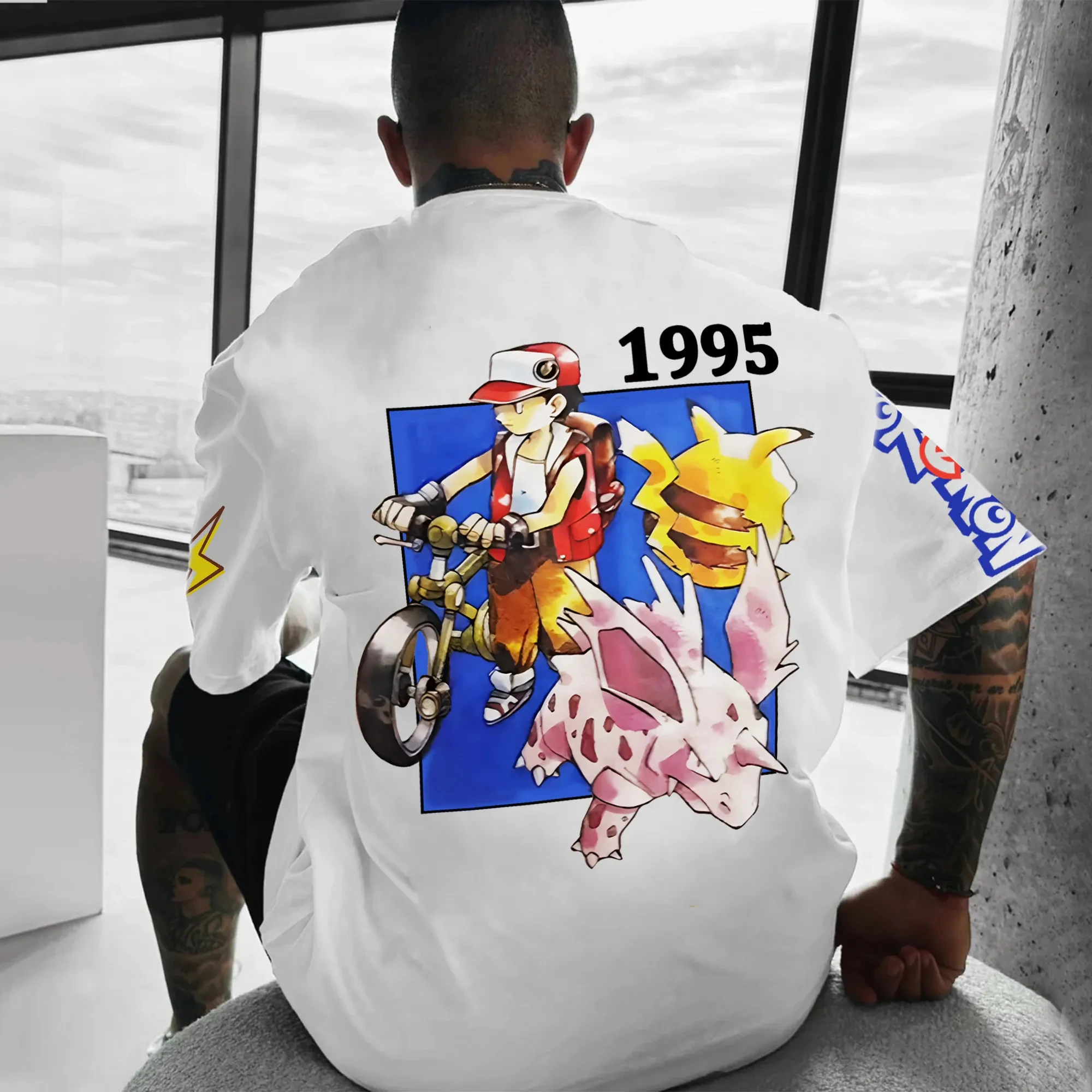 

Футболка с короткими рукавами с периферийным принтом в стиле аниме «Покемон», японское аниме, 2022, летние мужские и женские свободные спортивные топы Pikachu Mewtwo