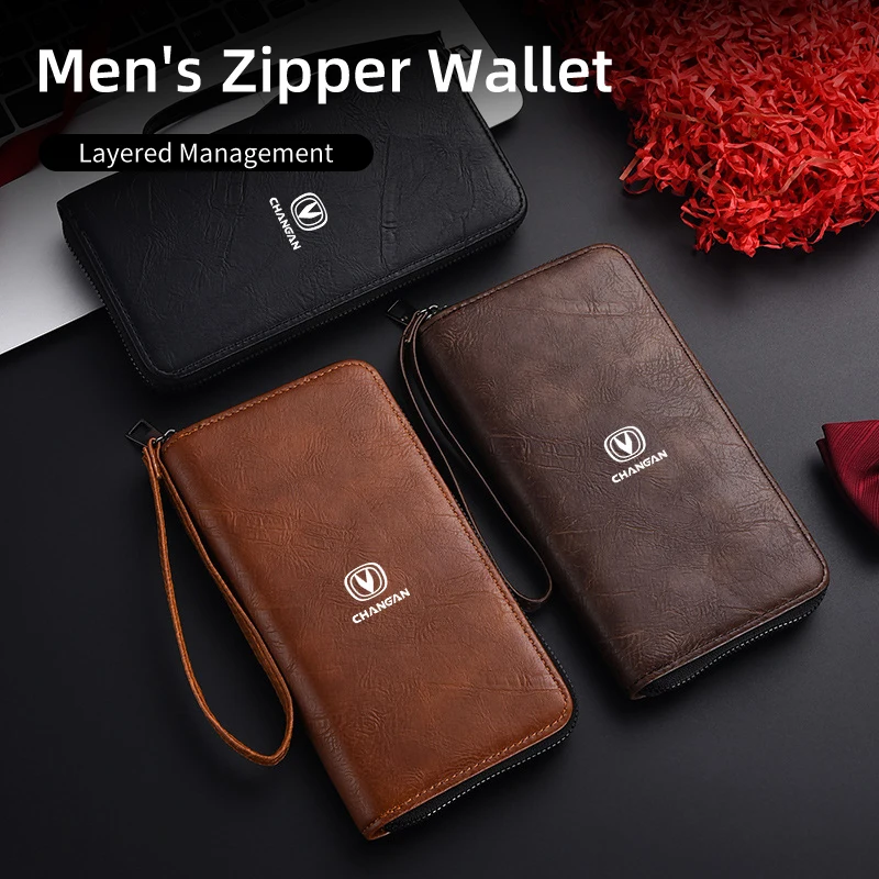 Car Logo Men Long Wallet Large Capacity Handbag Card Bag For Changan CS75 CS35 CS55 CS15 CS85 CS95 CX70 CX20 EADO RAETON