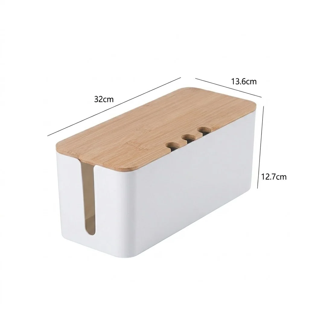 Bamboo and Wood Cover Row Socket Storage Box Power Cord Charger Finishing Hub Box