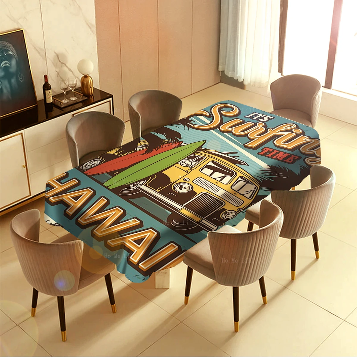 Skeleton Surfer Riding Wave Surf Bus Tribal Hawaiian Tropical Beach Retro Surfing Tablecloth By Ho Me Lili For Tabletop Decor