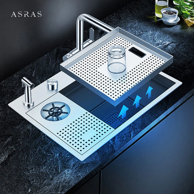 

ASRAS New Cup Rinser kitchen Sink 304 Stainless Steel 4mm Thickness Handmade Brushed Sink High Pressure Cup Washer kitchen Sink