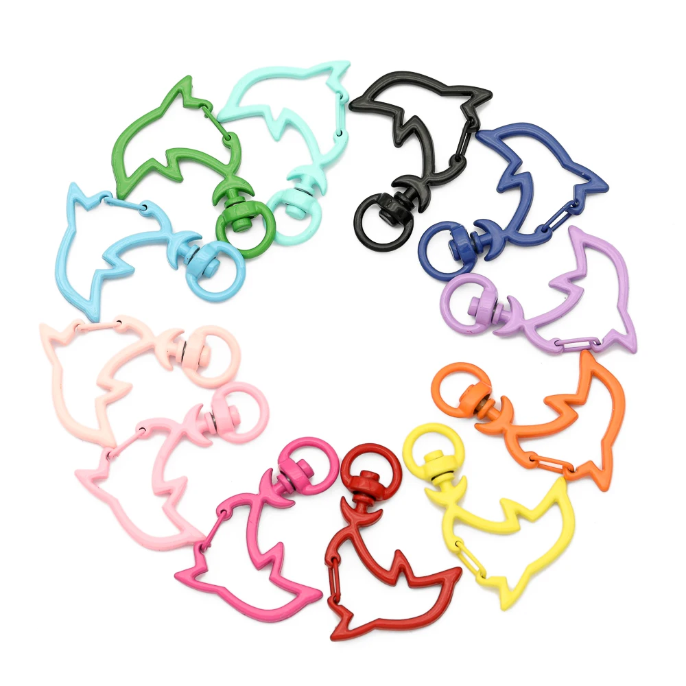 10pcs Cute Candy Dolphin Snap Lobster Clasp Hooks Colorful Plated DIY Jewelry Making for Keychain Necklace Bracelet Supplies