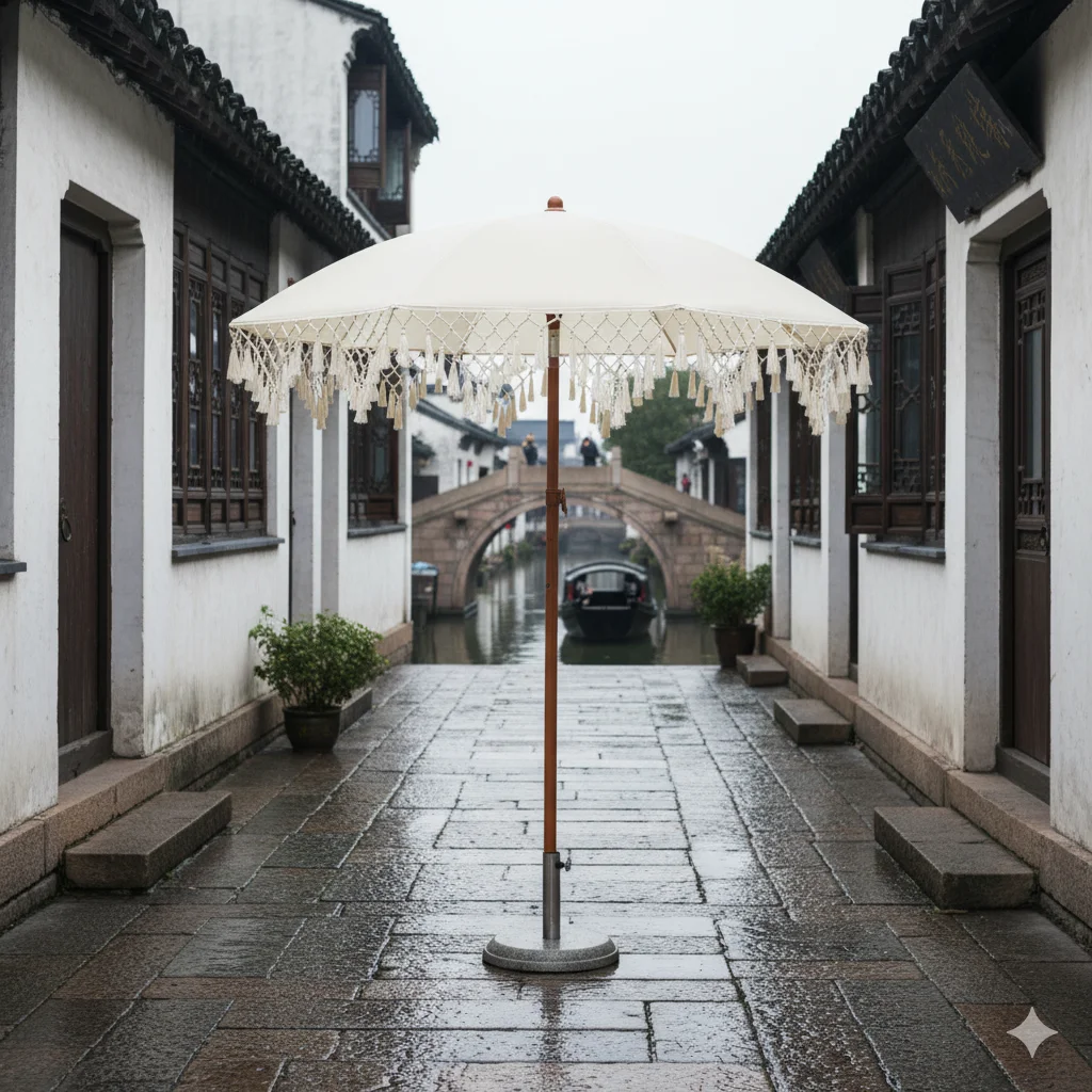 UPF50+ Reversible Sunshade Umbrella Triangle Fringe Design for Yard And Beach Two-Purpose No Base Included