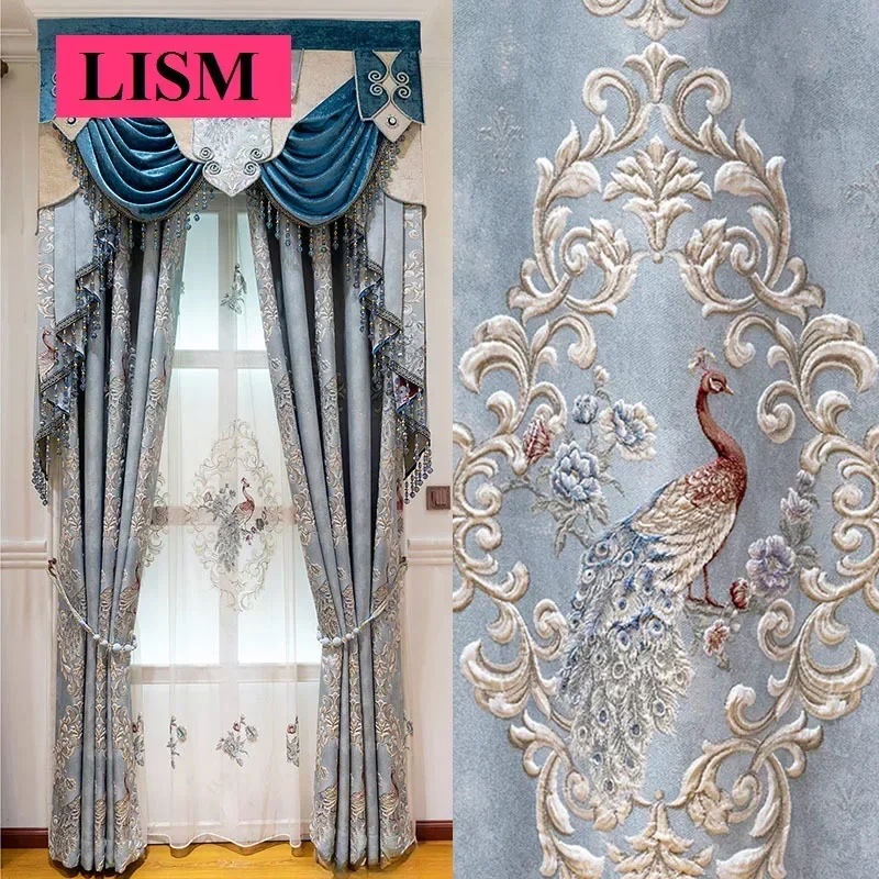European Luxury New Precision Jacquard Curtains Living Room Bedroom Balcony Blackout Embossed Decor Custom Valance White Tulle