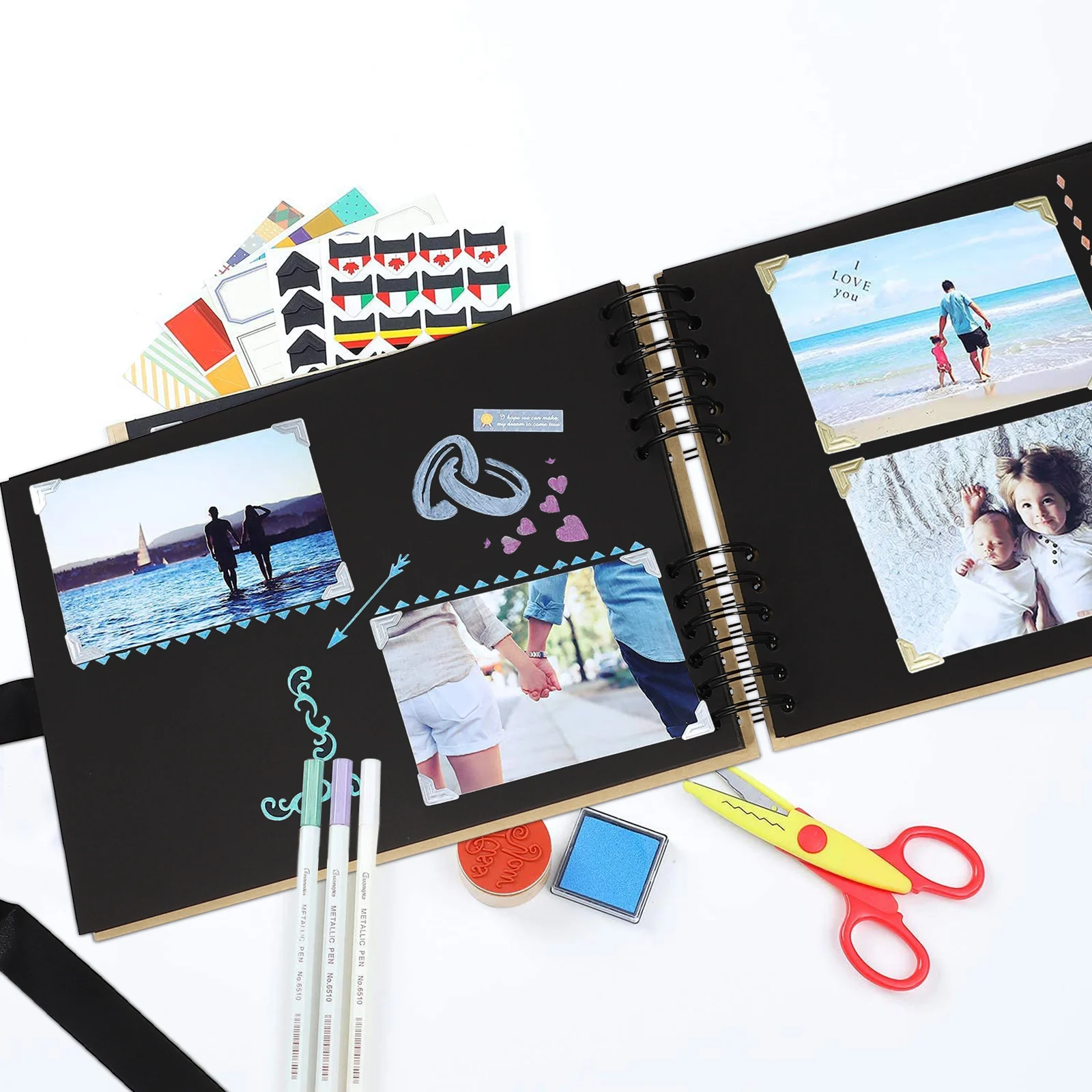 

Photo Album Scrapbook with Paper Pages Blank Fold Thin Scrapbooks Picture Binder