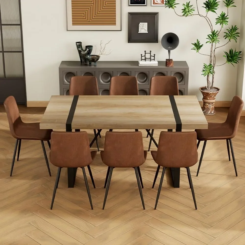 Dining Table Set for 8, 71'' Dining Table and Chairs Set of 8, Rectangle Wood Table,Fabric Dining Chairs 8, Suitable