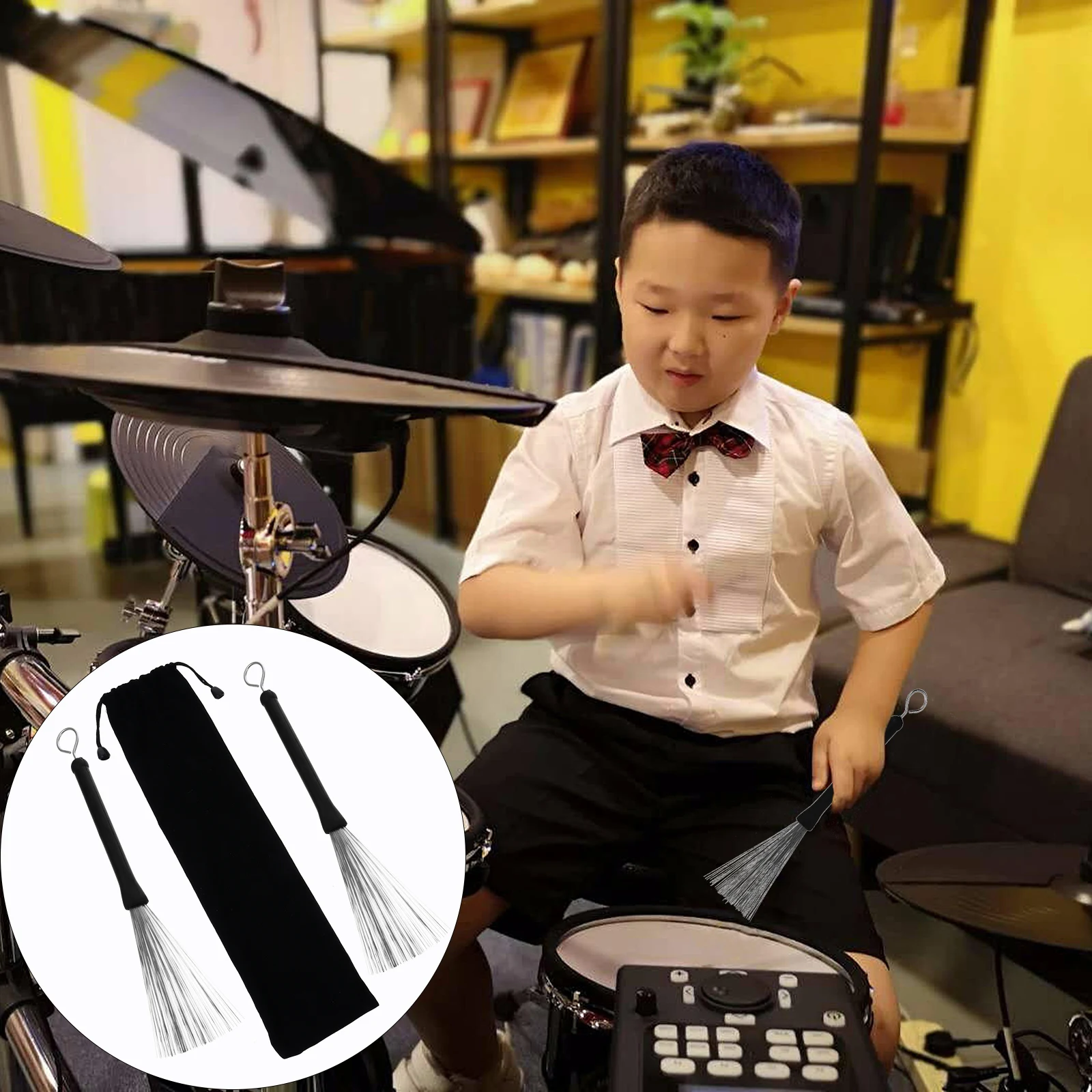 

Metal Drum Brush Wire for Brushes Retractable Cable Anti-skid Drums Stainless Steel Drumstick Black Drawstring Bag