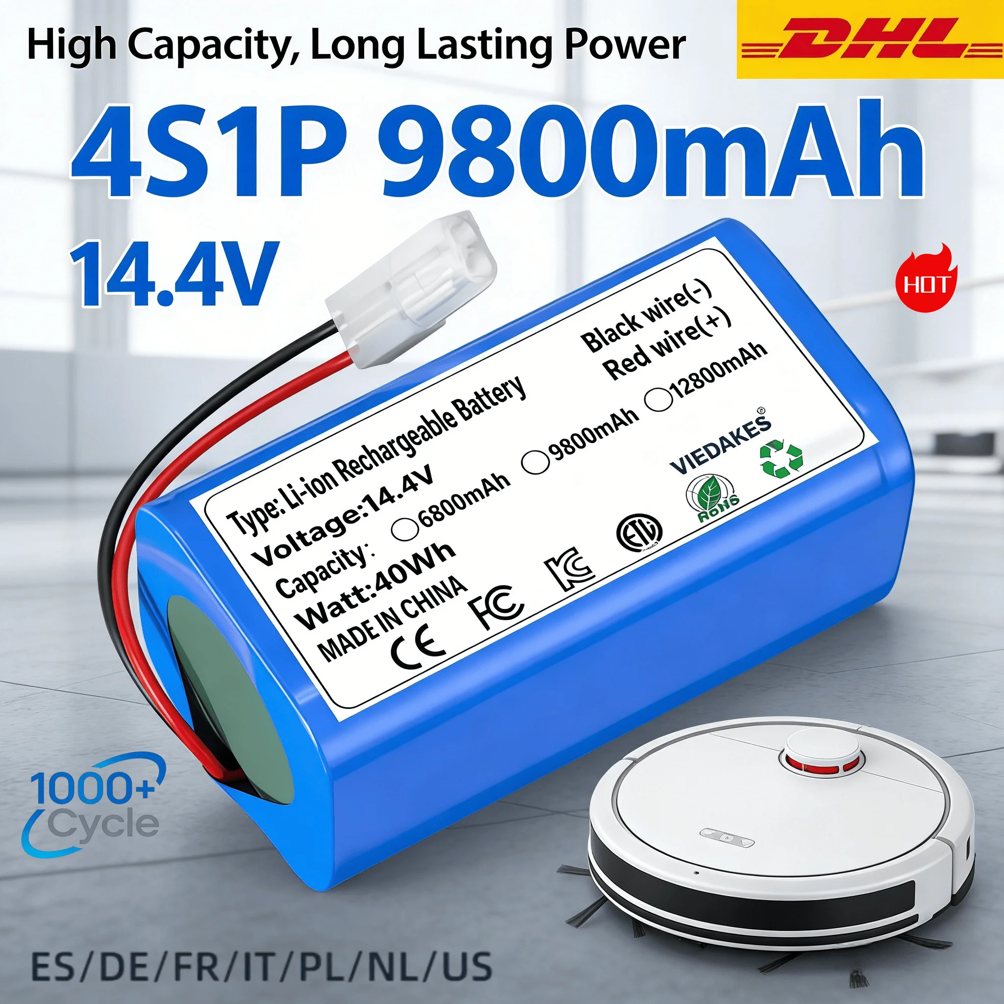 

VIEDAKES 14.4V Rechargeable Battery Tamiya Plug For Mi Robot Vacuum G1 SKV4136GL H18650CH