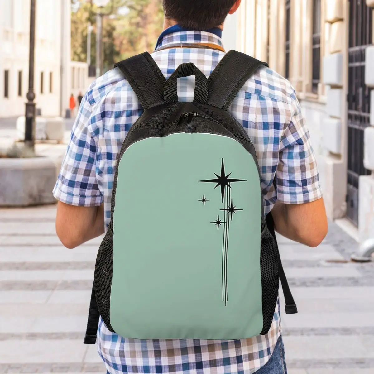 1950s Atomic Age Retro Starburst In Mint Green And Black Backpack Student Boys Girls BookBag School Bag Laptop Shoulder Bags