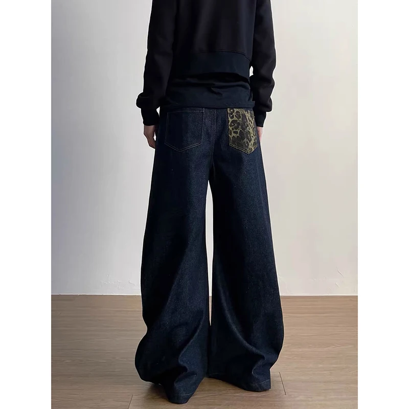 YIBASHU Amerikaanse retro jaren 90 luipaardprint dames jeans hiphop streetwear Y2K wijde pijpen denim broek hoge taille klassieke wijde broek