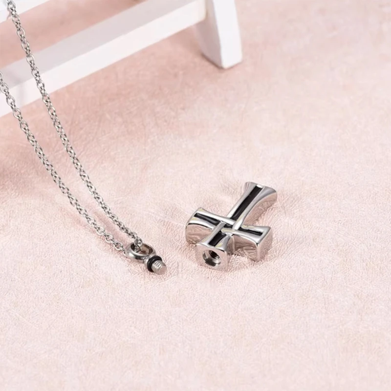 2PCS Pet Cremation Urn สร้อยคอข้าม Locket จี้สร้อยคอสำหรับขี้เถ้า Urn สร้อยคอขี้เถ้าคอนเทนเนอร์สำหรับความทรงจำ 45BE