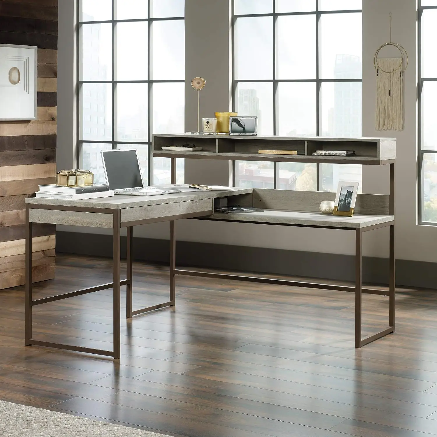 L-Shaped Office Desk With Storage Shelves & File Cabinet For Home Office Workstation, Customized
