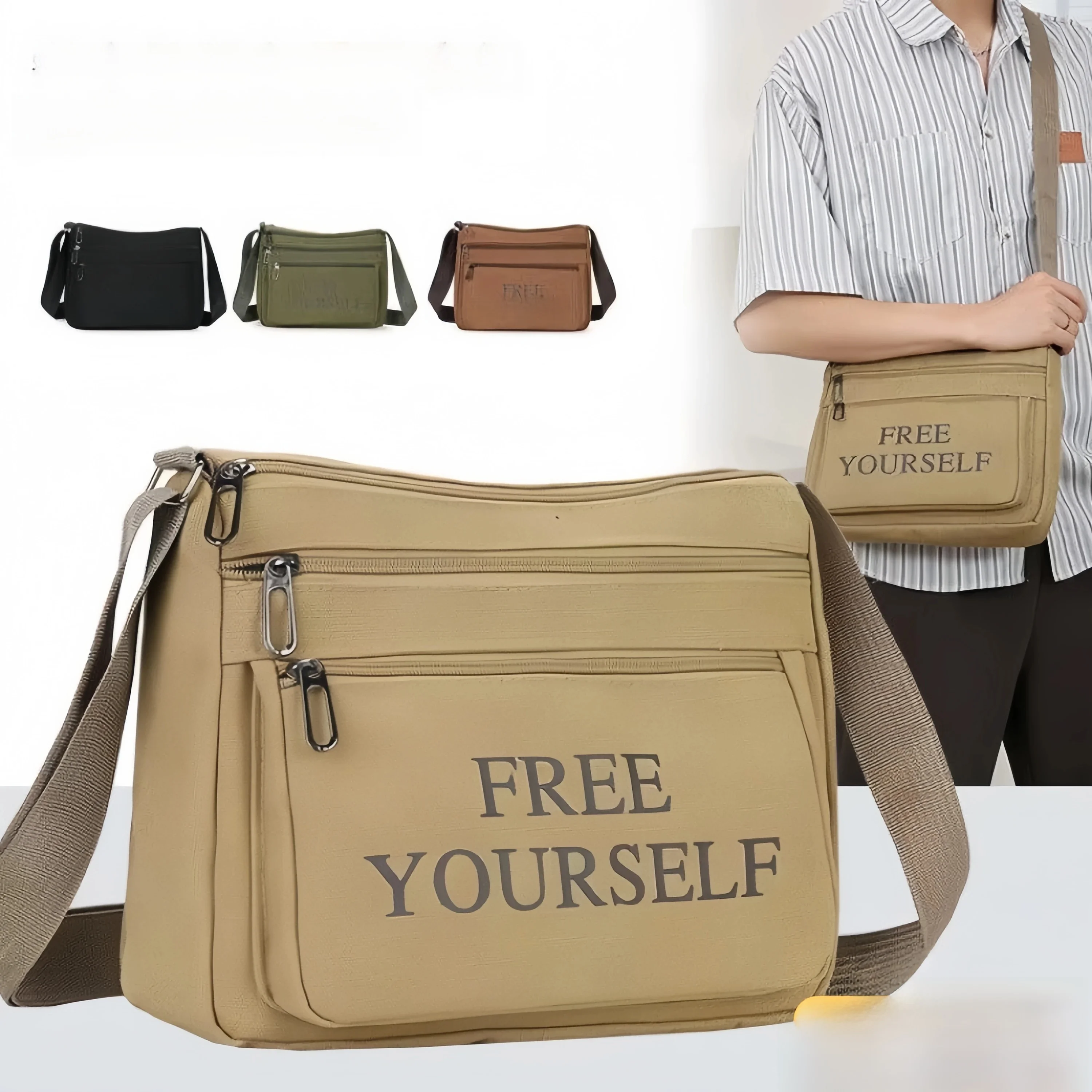 Thickened Canvas Men's Crossbody Bag Single Shoulder Bag Business Money Bag New Style Men's Cloth Bag for Work Multi-Function...
