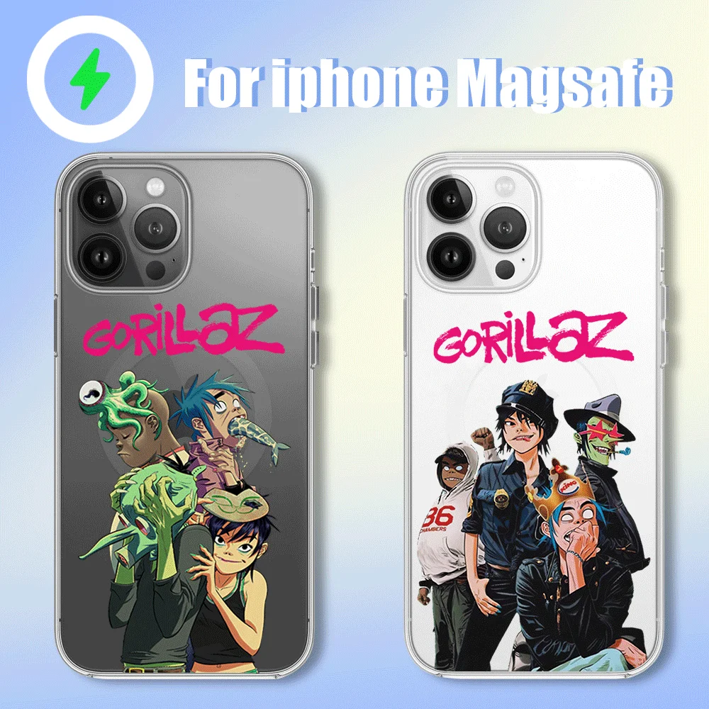 Hot Gorillaz band Phone Case for iPhone 12 11 13 14 15 16 Max Pro Plus Magsafe Magnetic Wireless Cover