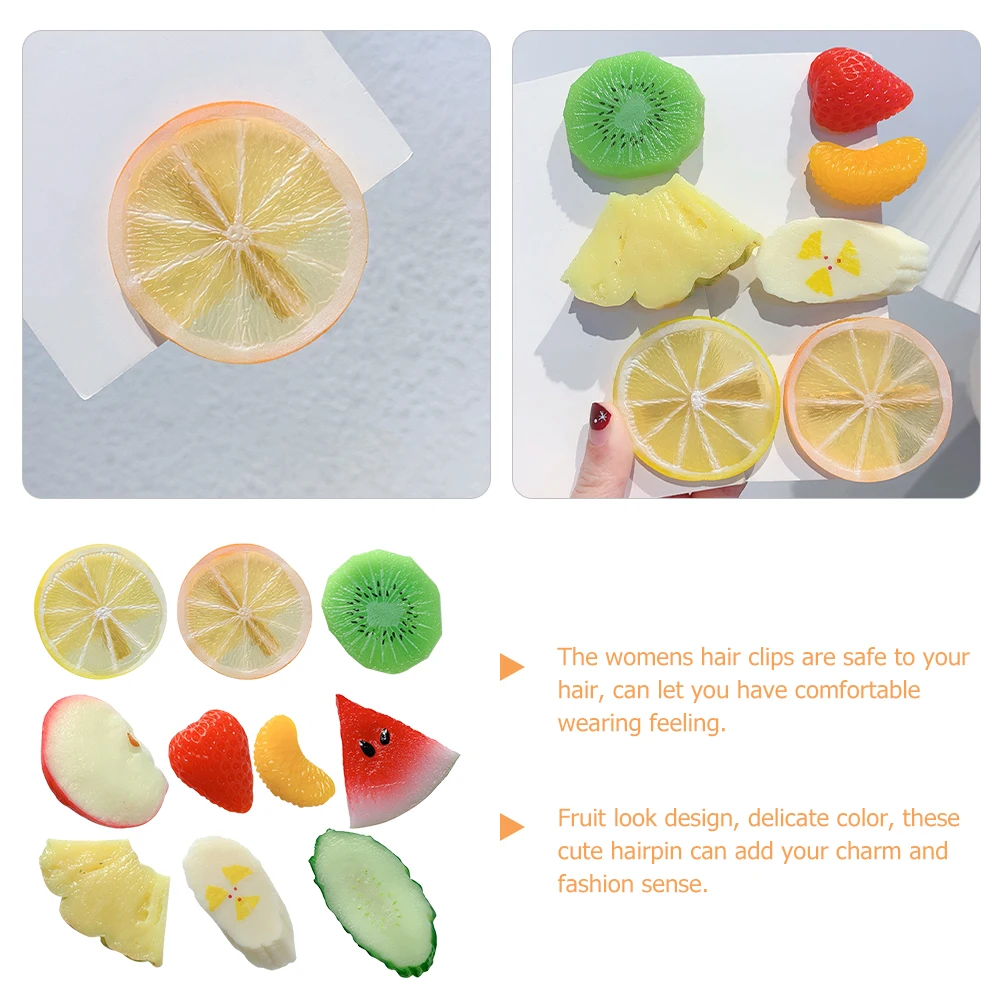 

10 Pcs Simulated Fruit Hairpin Cute Barrettes Clips for Girls Women Hair Accessories Watermelon Fashionable Styling Aid