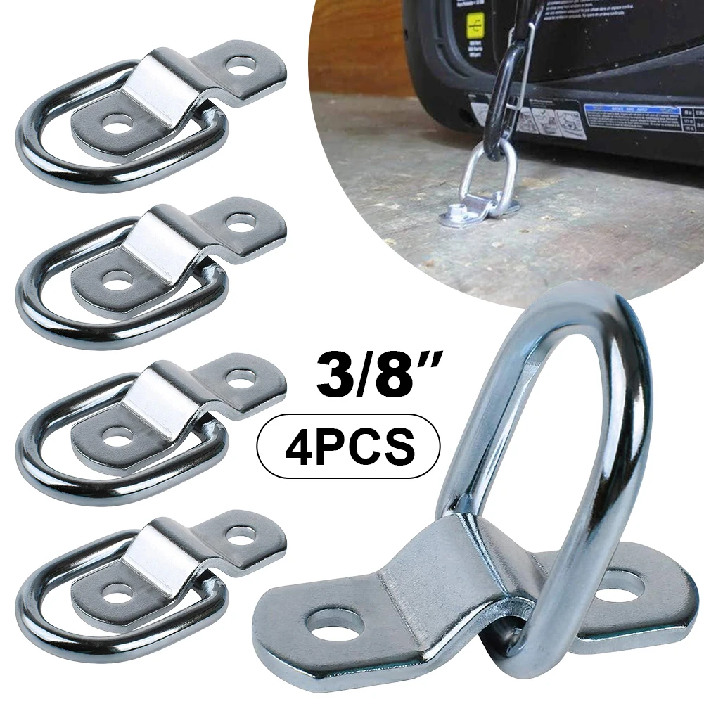 4Pcs 3/8 Truck Bed Anchors 2400LBS Steel D-Ring Tie Down Anchor Trailer Lorry Truck Marine Rope Fastener for Trailer Lorry Truck